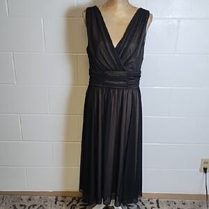 Gorgeous Sheer Flowy V-neck with Flesh Toned Lining Classic A-L Midi Dress
